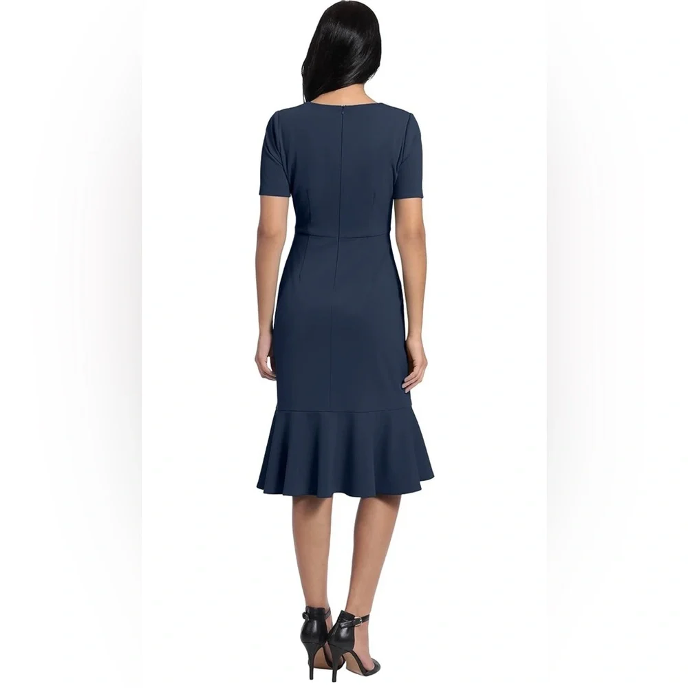 London Times Women's V-Neck Polished Flounce Hem Twist Waist Sz 6 NWT - Picture 2 of 8